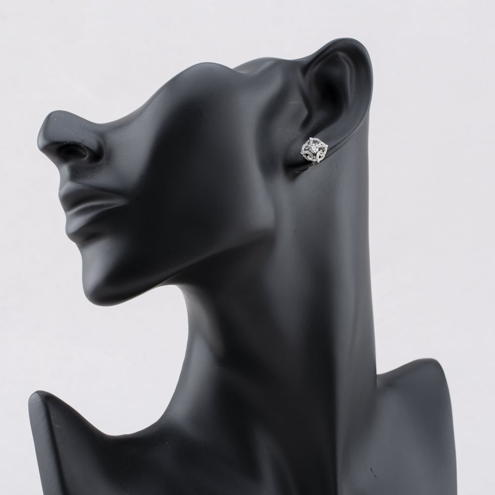 Pre-Owned 14ct White Gold 0.50ct Brilliant Cut Diamond Ornate Cluster Stud Earrings 43171218