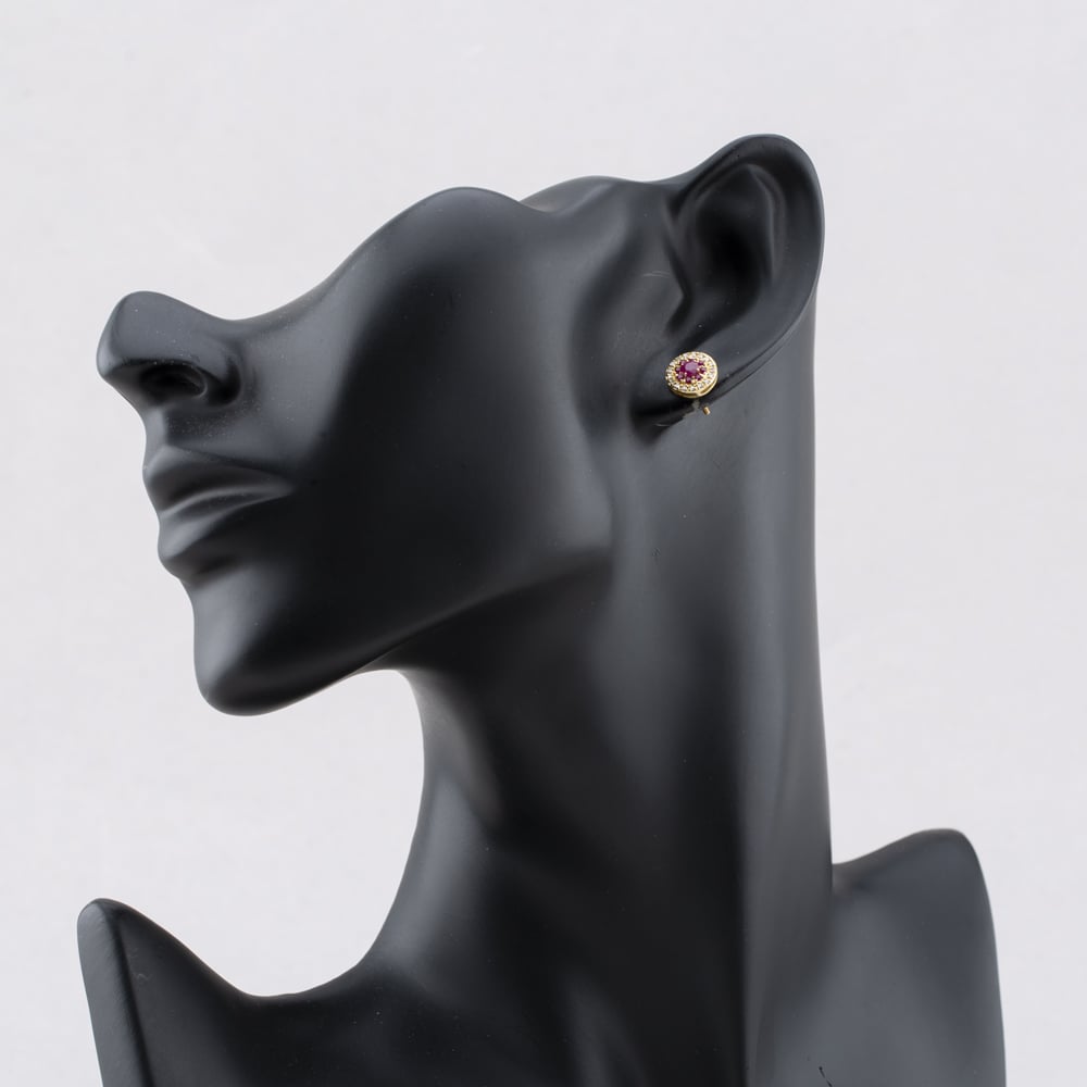 Pre-Owned 14ct Yellow Gold 0.60ct Ruby & 0.25ct Brilliant Cut Diamond Round Cluster Stud Earrings 43171221
