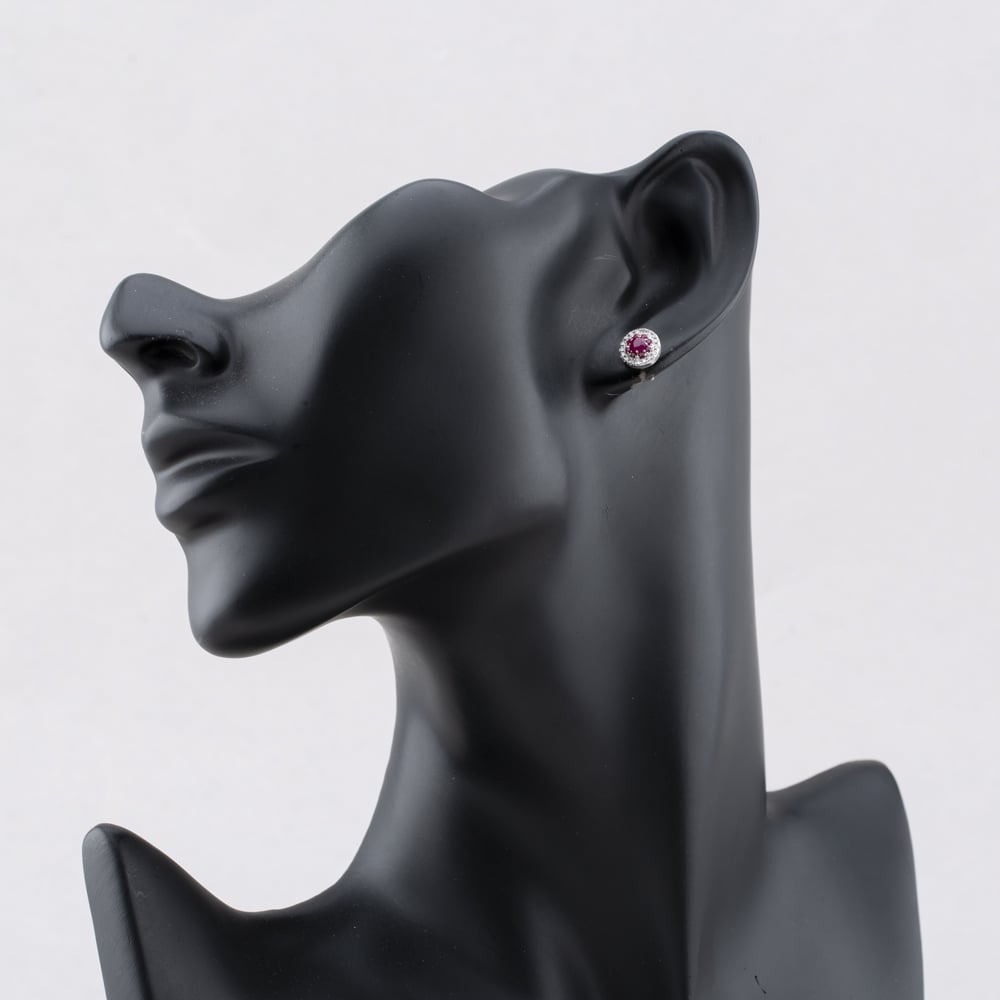Pre-Owned 14ct White Gold 0.60ct Ruby & 0.25ct Brilliant Cut Diamond Round Cluster Stud Earrings 43171224
