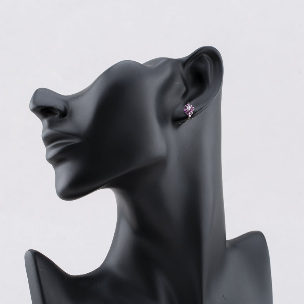 Pre-Owned 9ct White Gold 0.74ct Ruby & Diamond Marquise Shape Cluster 9mm Stud Earrings 43171242