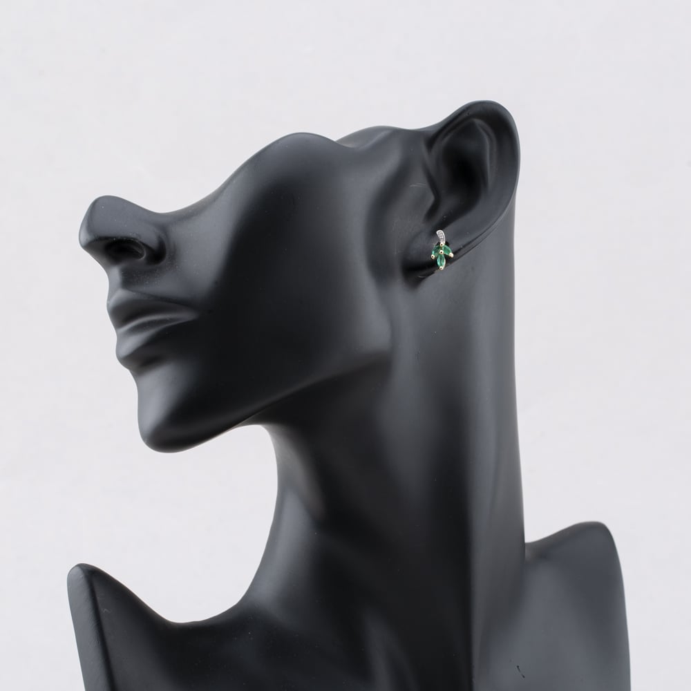 Pre-Owned 9ct Yellow Gold 0.31ct Emerald & Diamond Leaf 11.1mm Stud Earrings 43171308