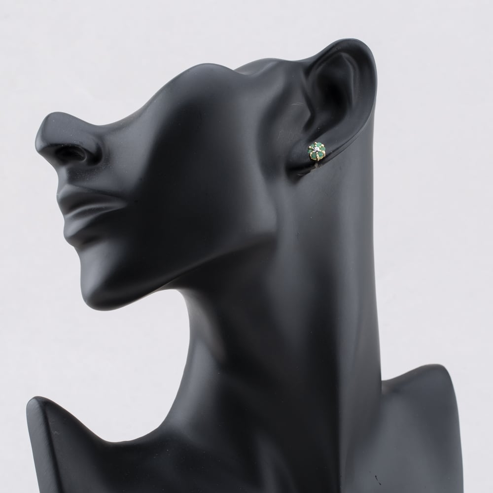 Pre-Owned 9ct Yellow Gold 0.42ct Emerald & Diamond Round Cluster Stud Earrings 43171324