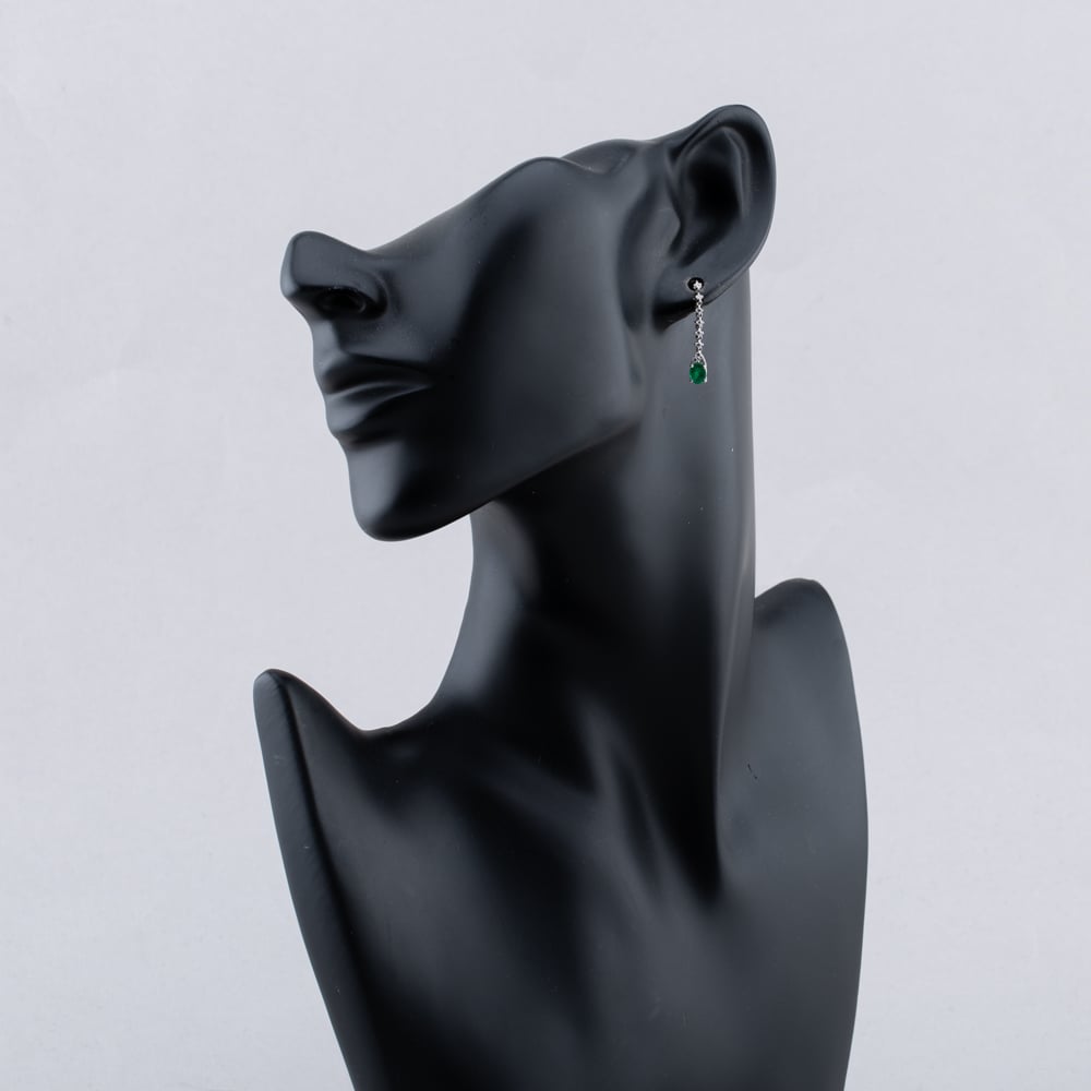 Pre-Owned 18ct White Gold 0.60ct Emerald & 0.18ct Brilliant Cut Diamond 24mm Dropper Earrings 43171369