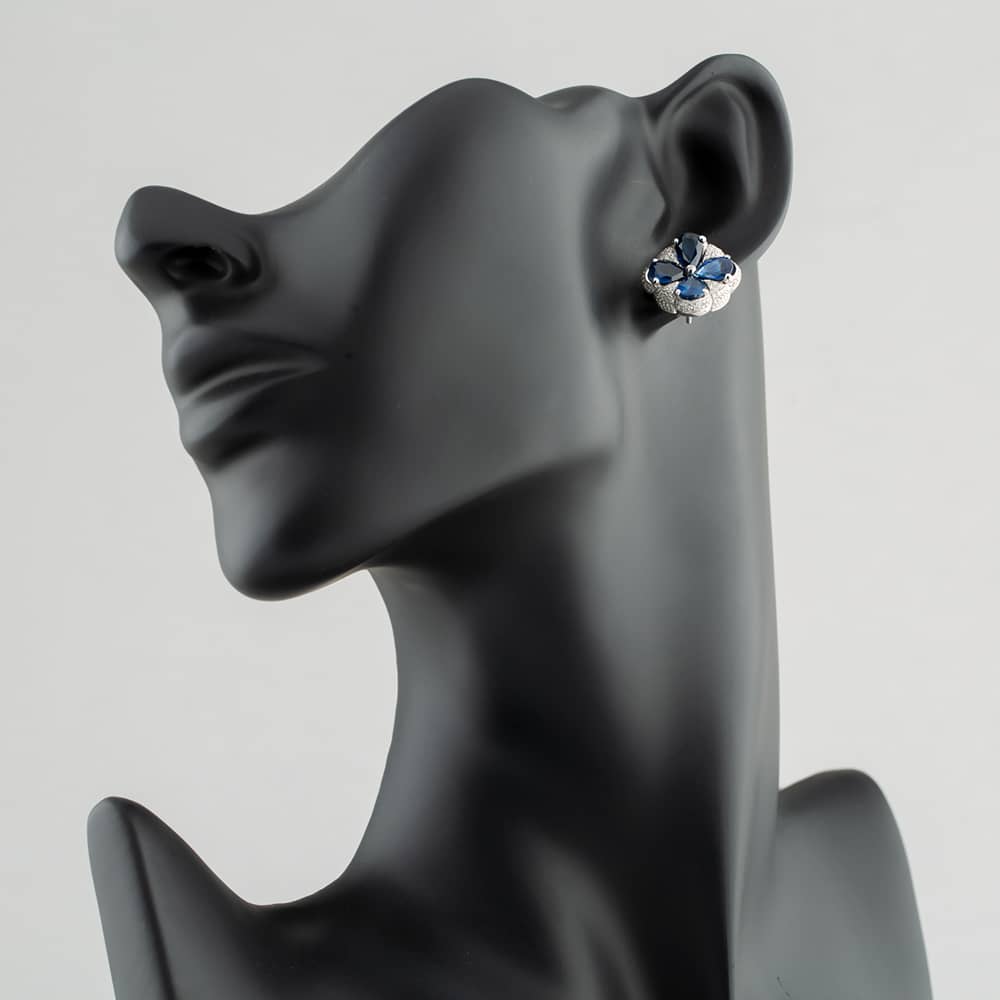 Pre-Owned 9ct White Gold 6.25ct Sapphire & 1.20ct Brilliant Cut Diamond Large Cluster Stud Earrings 431715529