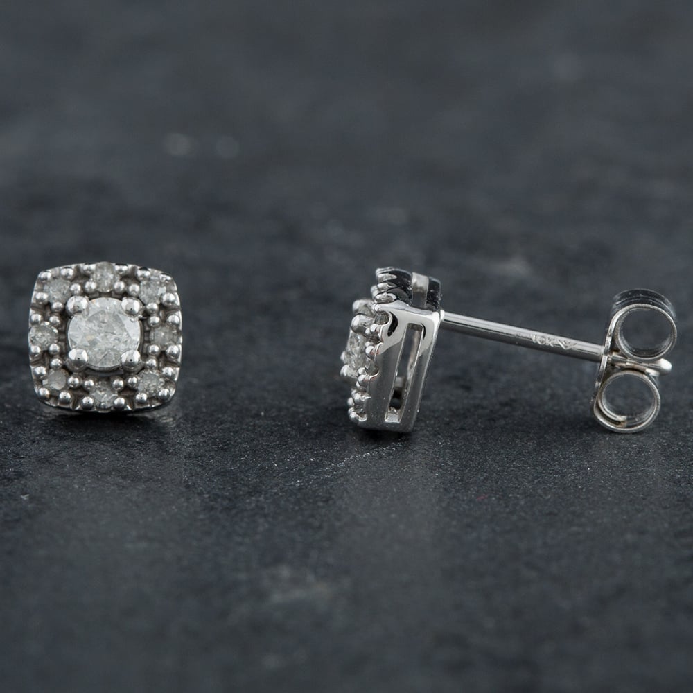 Pre-Owned 9ct White Gold 0.25ct Brilliant Cut Diamond Cluster Stud Earrings 4317156