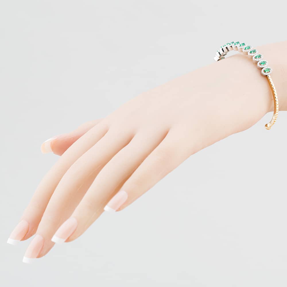Pre-Owned 18ct Yellow Gold Marquise Cut Emerald & Brilliant Cut Diamond Halo Medium Torque Bangle 43211006