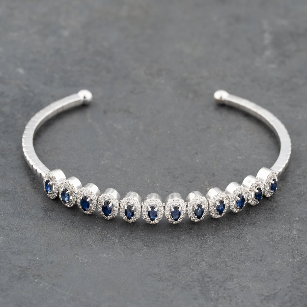 Pre-Owned 18ct White Gold Sapphire & 0.90ct Diamond Flexible Multi Cluster Medium Torque Bangle 43211016