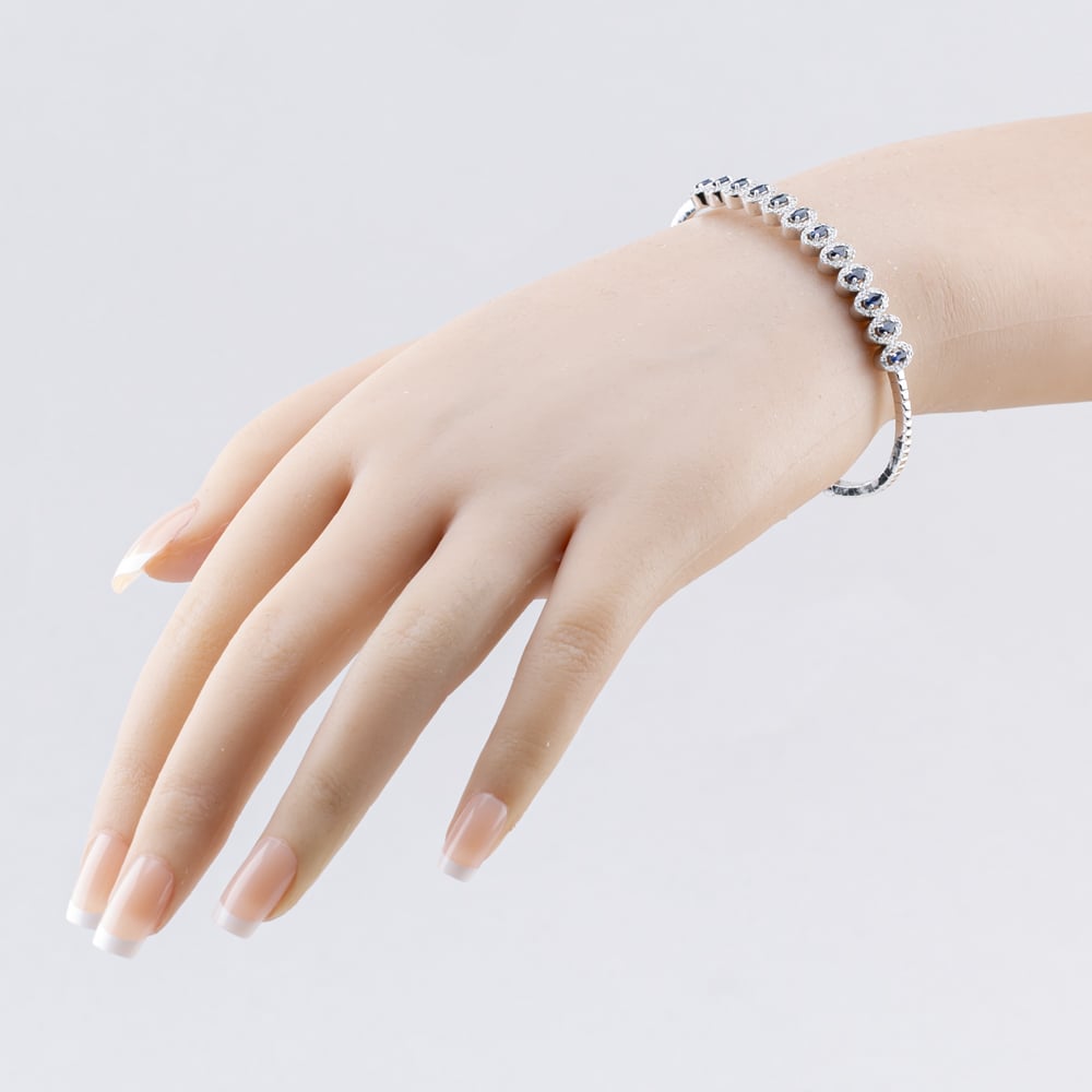 Pre-Owned 18ct White Gold Sapphire & 0.90ct Diamond Flexible Multi Cluster Medium Torque Bangle 43211016