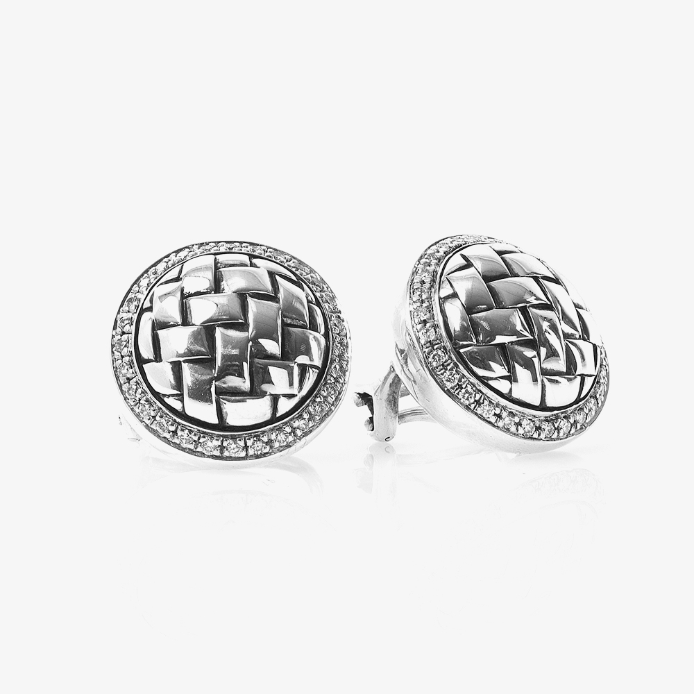 Pre-Owned Sterling Silver Diamond Set Plaited Stud Earrings 4325135