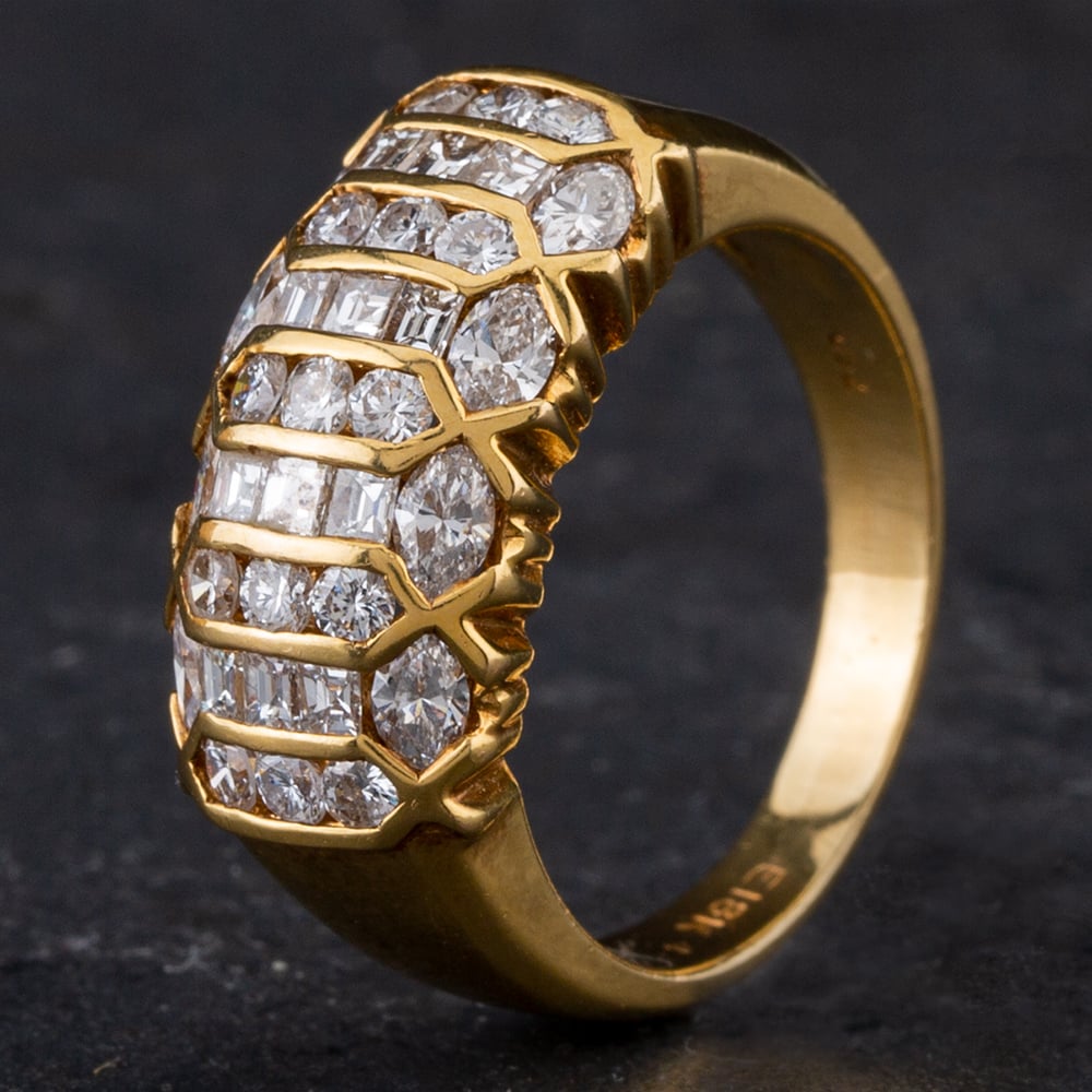 Product photograph of Pre-owned 18ct Yellow Gold 1 25ct Diamond 5 Row Fancy Ring 4328126 from The Jewel Hut