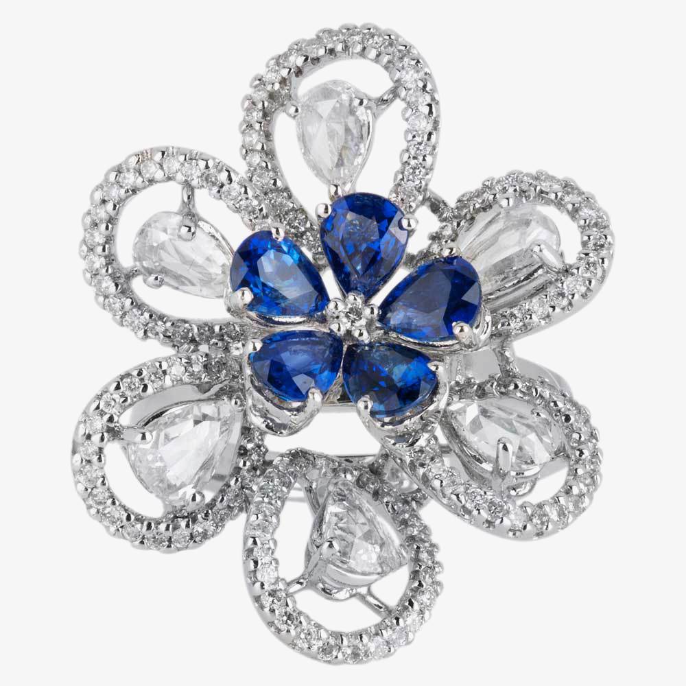 Pre-Owned 18ct White Gold 2.29ct Sapphire & 2.00ct Diamond Flower Cluster Ring 4328189