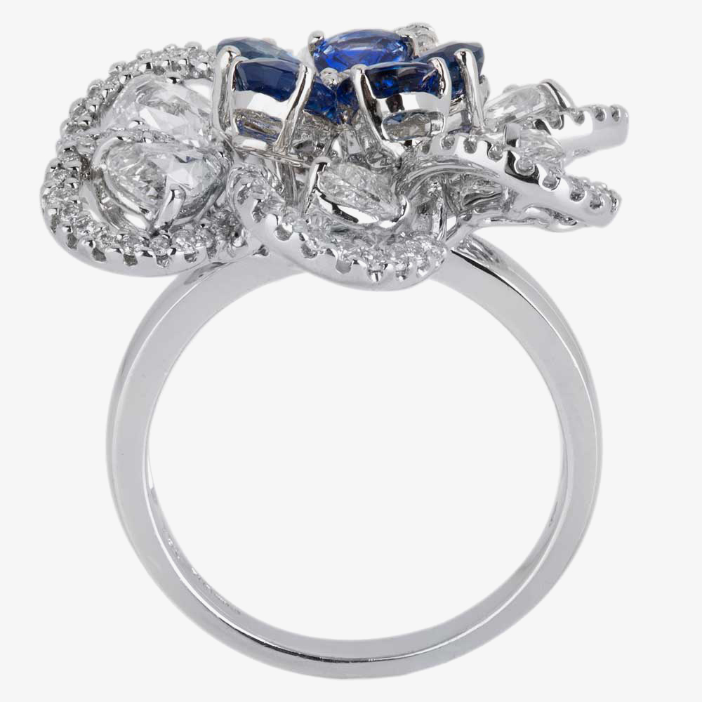 Pre-Owned 18ct White Gold 2.29ct Sapphire & 2.00ct Diamond Flower Cluster Ring 4328189
