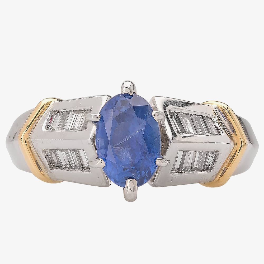 Pre-Owned 14ct White Gold Six Claw Sapphire and Diamond Ring 4328301