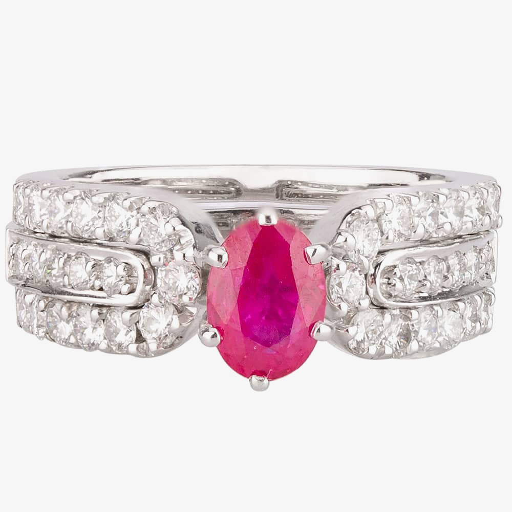 Pre-Owned 18ct White Gold Ruby and Diamond Ring Set 4328312