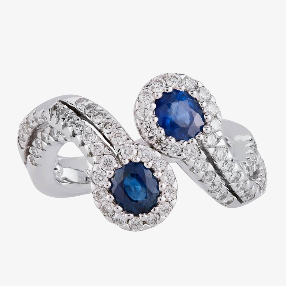 Pre-Owned 18ct White Gold 1.00ct Sapphire & 0.80ct Diamond Twist Ring 4328395