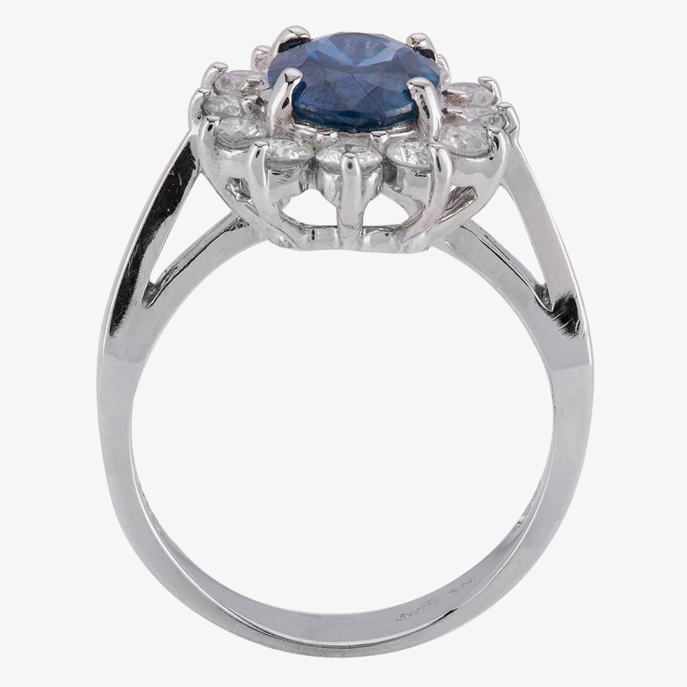 Pre-Owned 14ct White Gold 1.90ct Sapphire & 0.50ct Diamond Cluster Ring 4328396