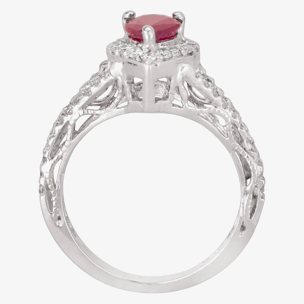 Pre-Owned 18ct White Gold 0.95ct Pear Shaped Ruby & 0.70ct Diamond Cluster Ring 4335021