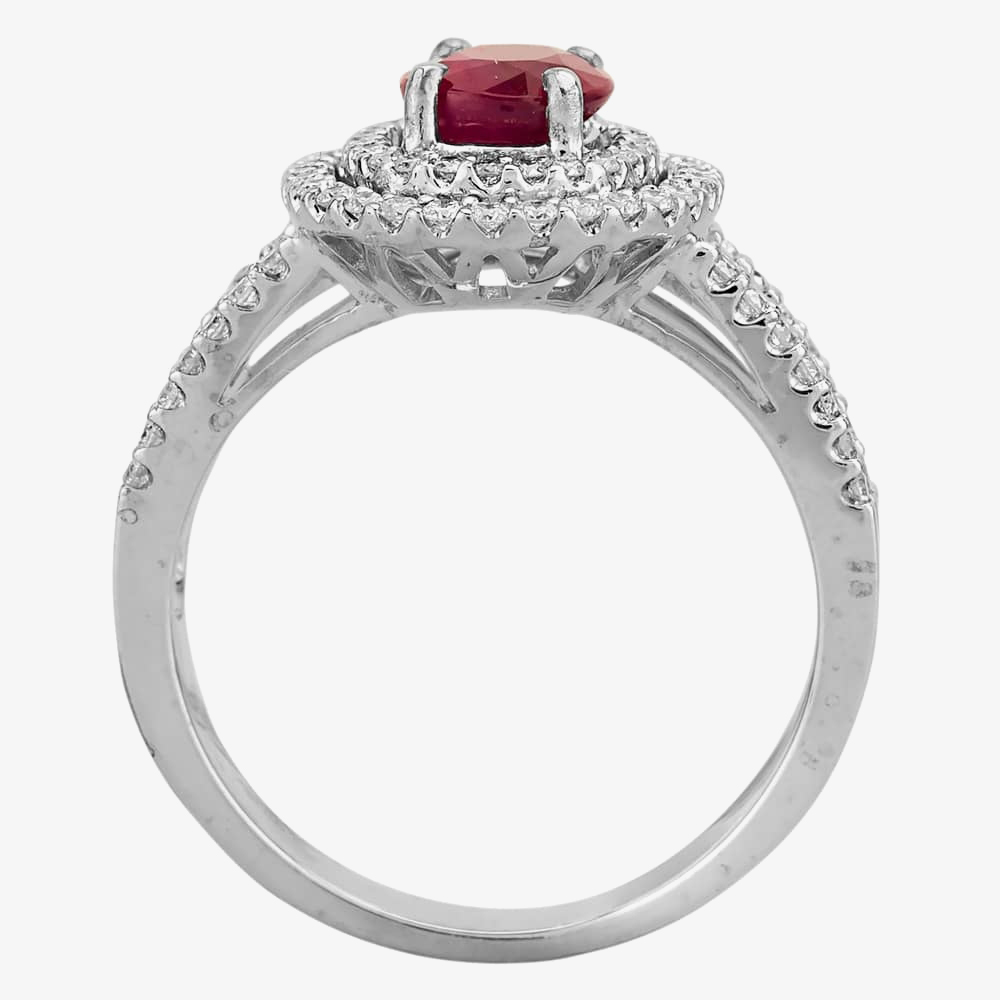 Pre-Owned 18ct White Gold 1.10ct Ruby & 0.60ct Diamond Double Halo Ring 4335036
