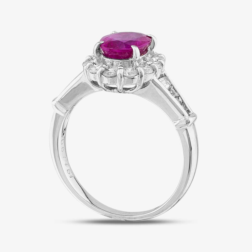 Pre-Owned Platinum Certificated 1.51ct Oval Cut Ruby & 0.67ct Brilliant Cut Diamond Cluster Ring 43351023