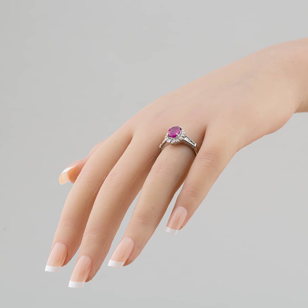 Pre-Owned Platinum Certificated 1.51ct Oval Cut Ruby & 0.67ct Brilliant Cut Diamond Cluster Ring 43351023