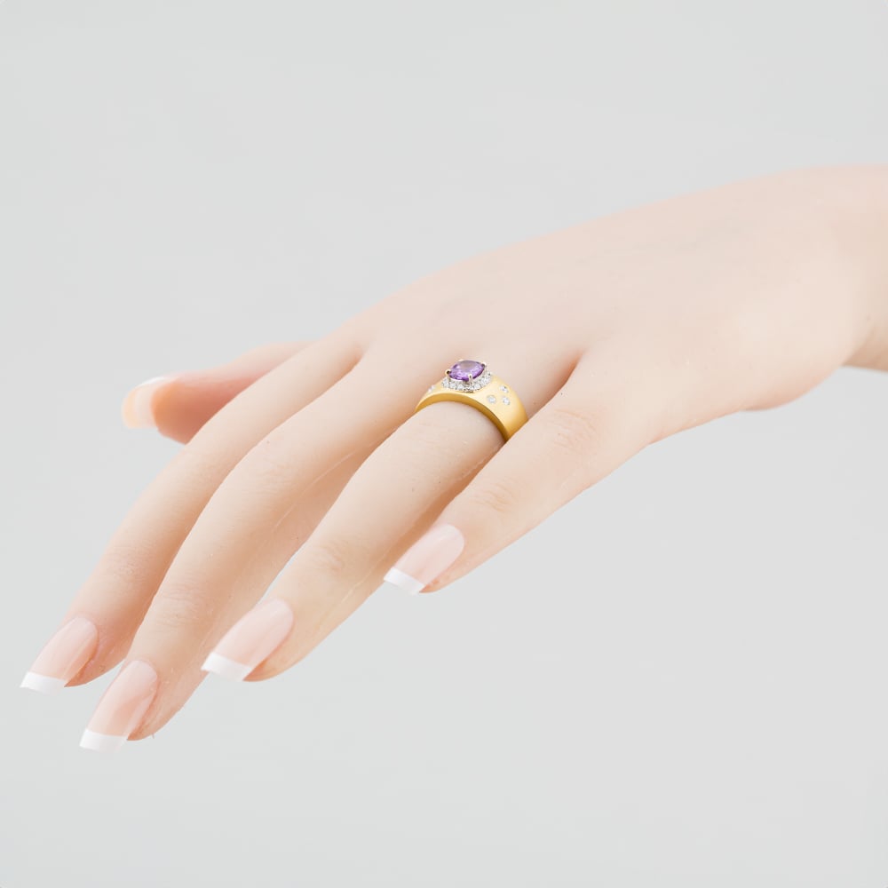 Pre-Owned 18ct Yellow Gold Pink Sapphire & Brilliant Cut Diamond Frosted Cluster Ring 43351031
