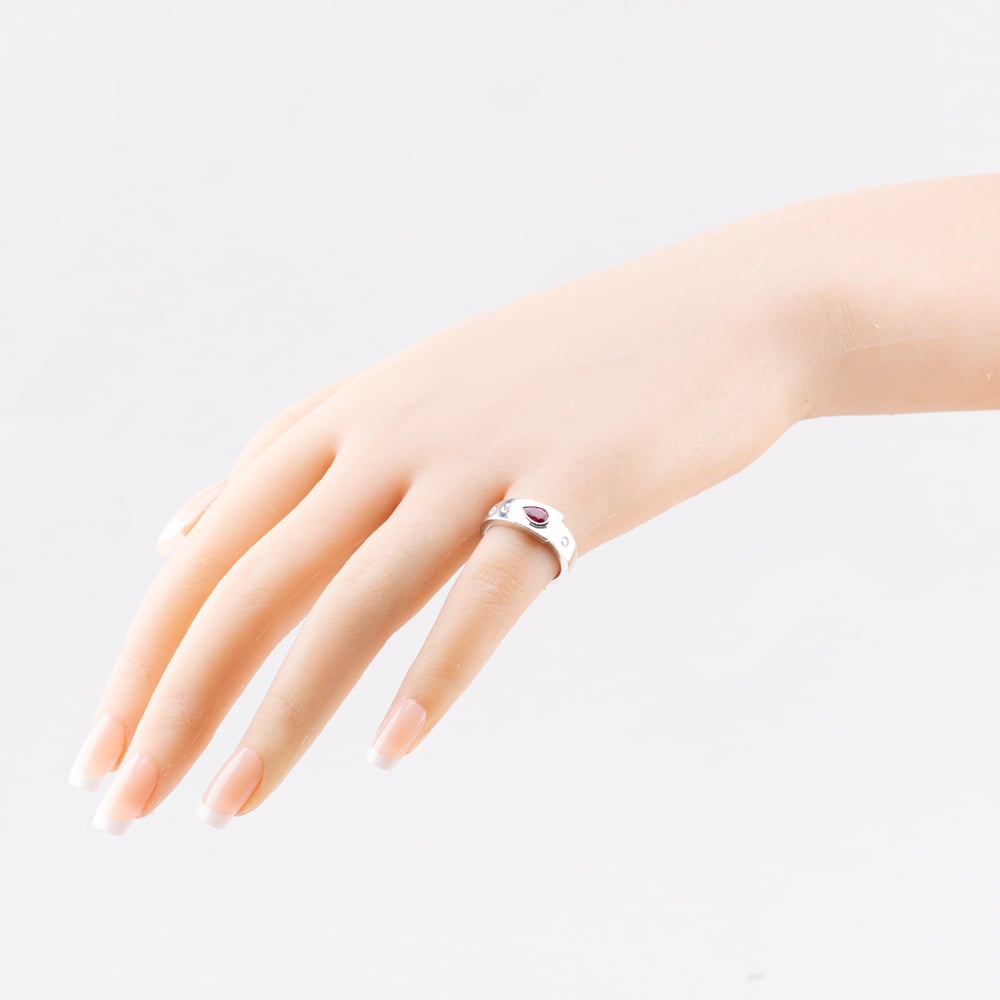 Pre-Owned Platinum 0.48ct Pear Shaped Ruby & 0.13ct Brilliant Cut Diamond Band Ring 43351043