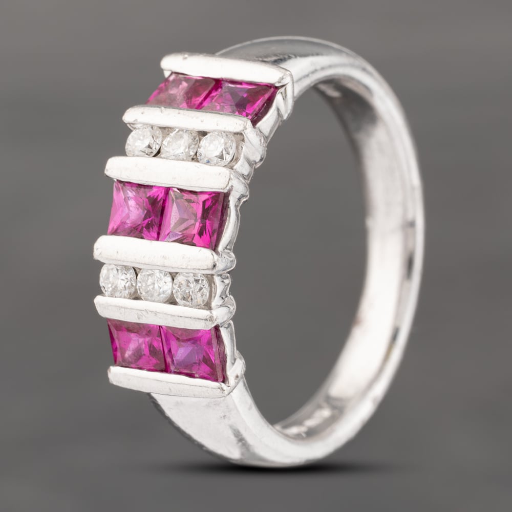 Click to view product details and reviews for Pre Owned Platinum 093ct Ruby And 017ct Brilliant Cut Diamond Three Row Ring 43351047. Click to view product details and reviews for Pre Owned Platinum 093ct Ruby And 017ct Brilliant Cut Diamond Three Row Ring 43351047.