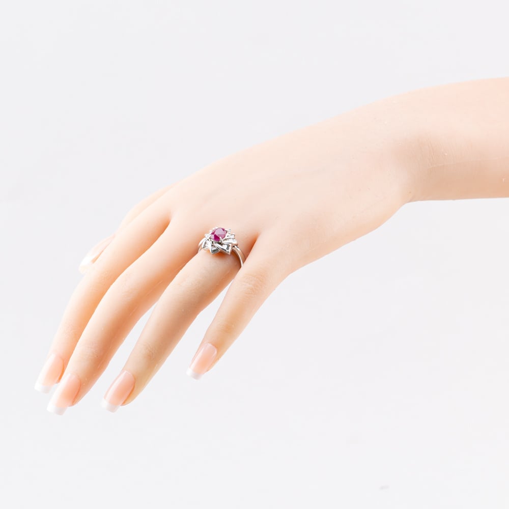 Pre-Owned Platinum 1.74ct Ruby & 0.53ct Diamond Oval Cluster Ring 43351051
