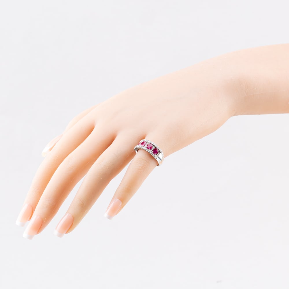 Pre-Owned Platinum 2.03ct Ruby & 0.52ct Brilliant Cut Diamond Three Row Ring 43351053