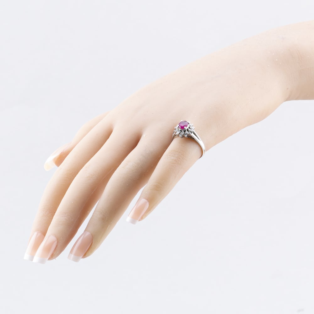 Pre-Owned Platinum 0.81ct Ruby & 0.26ct Brilliant Cut Diamond Oval Cluster Ring 43351054