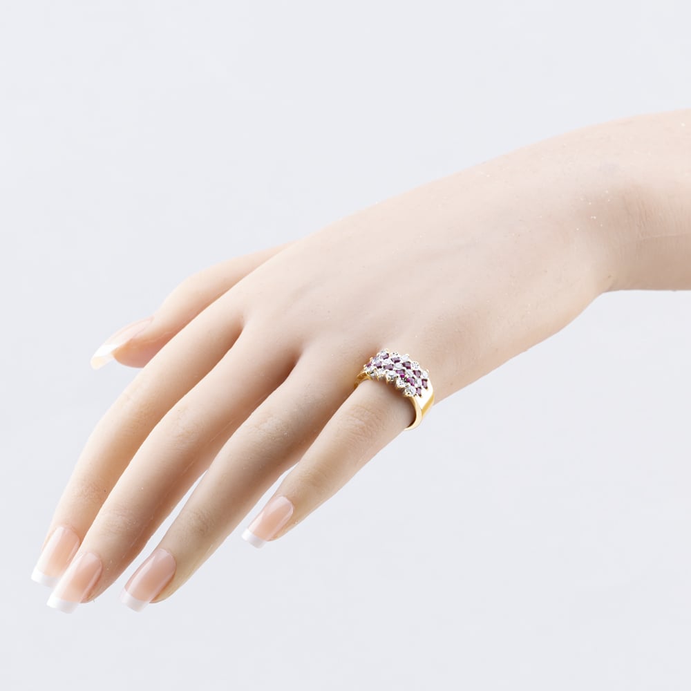 Pre-Owned 18ct Yellow Gold 0.80ct Ruby & 0.66ct Brilliant Cut Diamond Five Row Ring 43351056