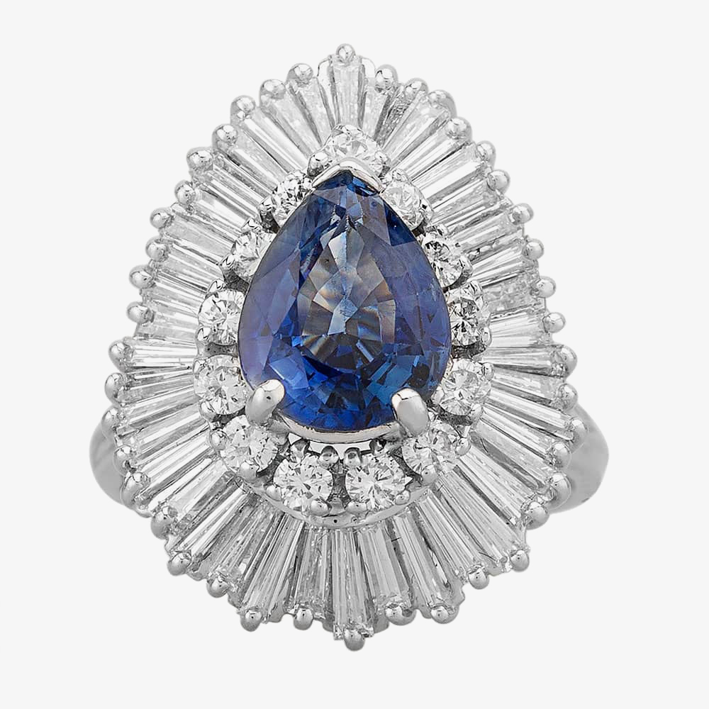 Pre-Owned White Gold Pear Shaped 2.00ct Sapphire & 3.00ct Diamond Cluster Ring 4336043