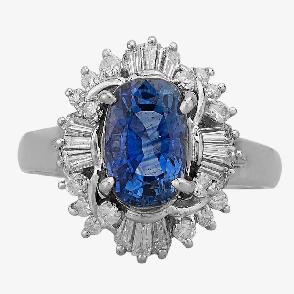 Pre-Owned Platinum 2.95ct Sapphire & 0.50ct Diamond Cluster Ring 4336046