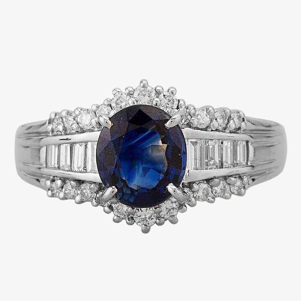 Pre-Owned Platinum 1.40ct Sapphire & 0.45ct Diamond Cluster Ring 4336048