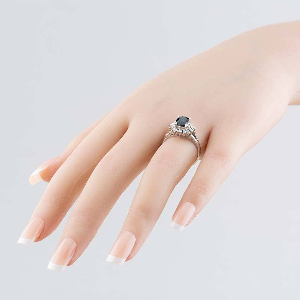 Pre-Owned Platinum 1.65ct Oval Cut Sapphire & 0.34ct Brilliant Cut Diamond Cluster Ring 43361013