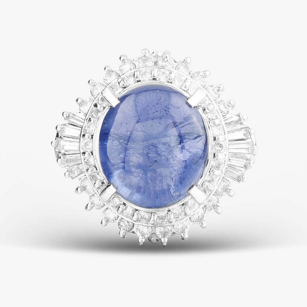 Pre-Owned Platinum 9.94ct Oval Star Sapphire & 0.88ct Brilliant Cut Diamond Cluster Ring 43361016