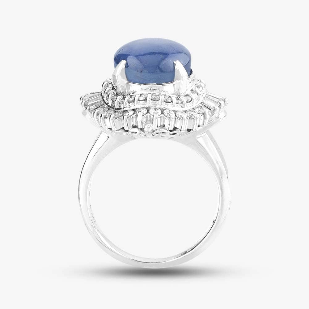 Pre-Owned Platinum 9.94ct Oval Star Sapphire & 0.88ct Brilliant Cut Diamond Cluster Ring 43361016
