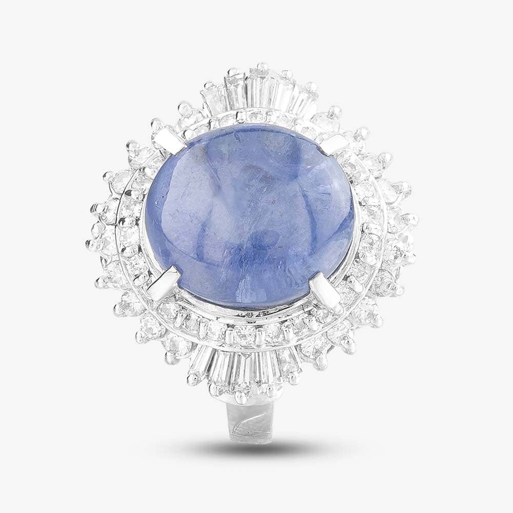 Pre-Owned Platinum 9.94ct Oval Star Sapphire & 0.88ct Brilliant Cut Diamond Cluster Ring 43361016