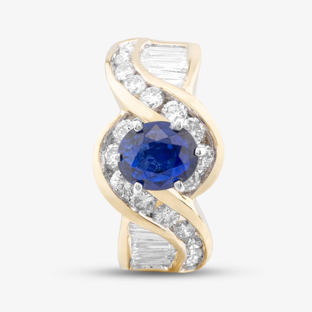 Pre-Owned 18ct Yellow Gold 1.39ct Oval Cut Sapphire & 1.40ct Diamond Twist Cluster Ring 43361017