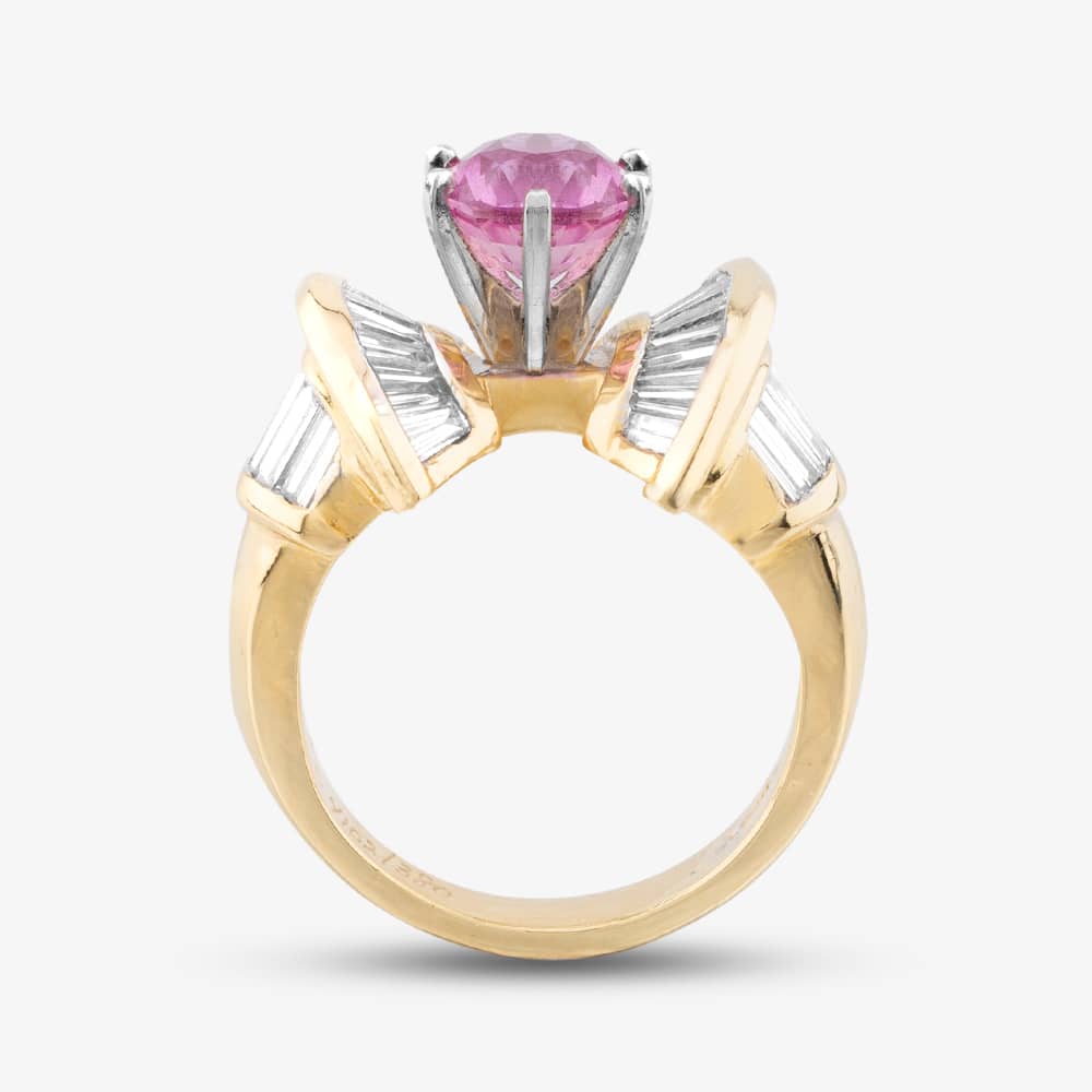 Pre-Owned 14ct Yellow Gold Pink Sapphire & 1.60ct Baguette Cut Diamond Dress Ring 43361018