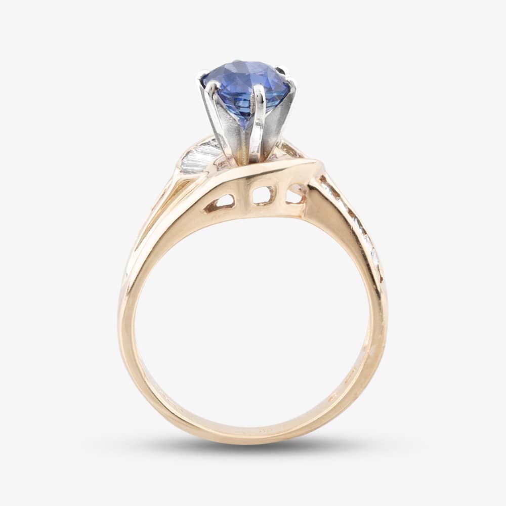 Pre-Owned 14ct Yellow Gold Sapphire & 0.80ct Baguette Cut Diamond Two Row Twist Dress Ring 43361025