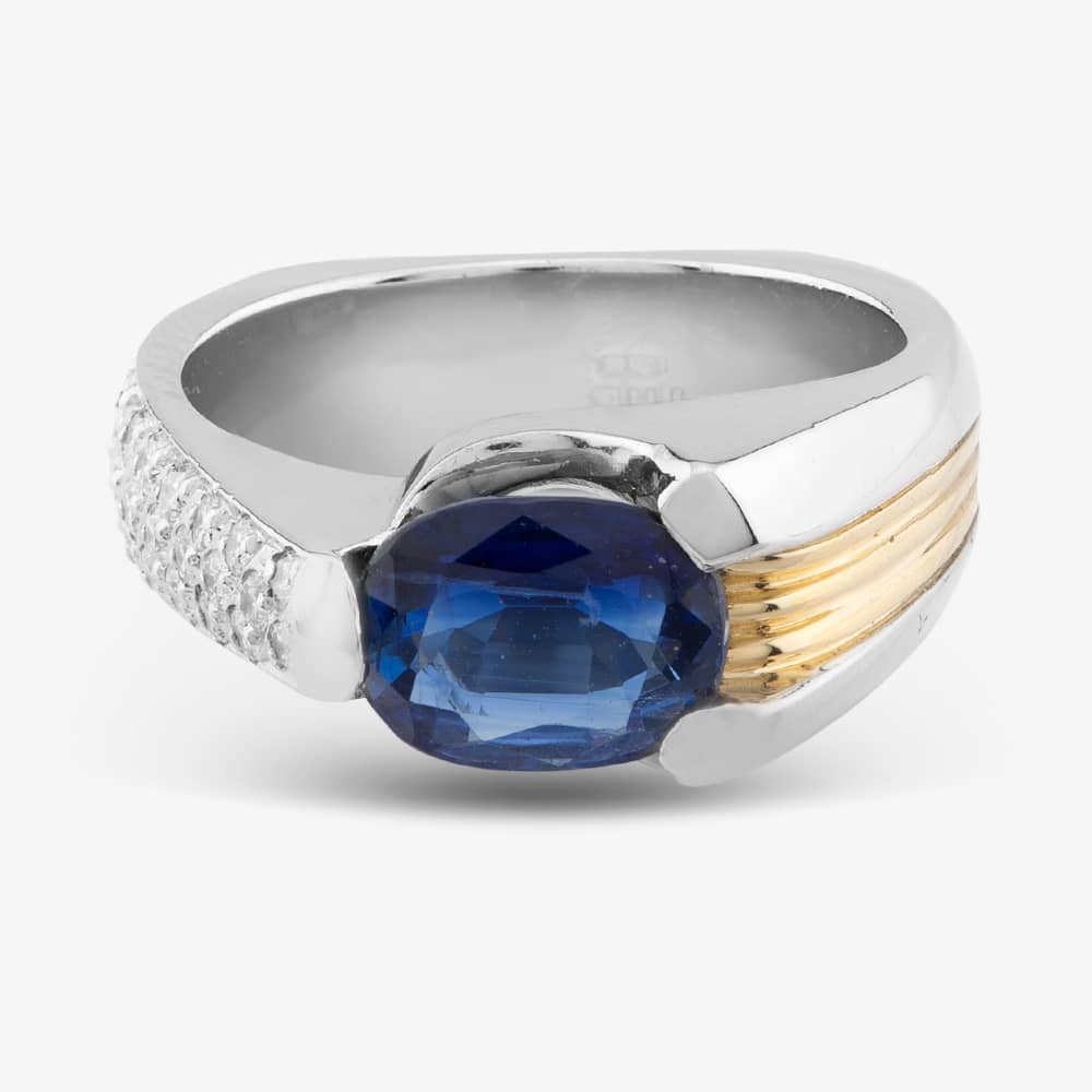 Pre-Owned Platinum Oval Cut Sapphire & Brilliant Cut Diamond Dress Ring 43361030