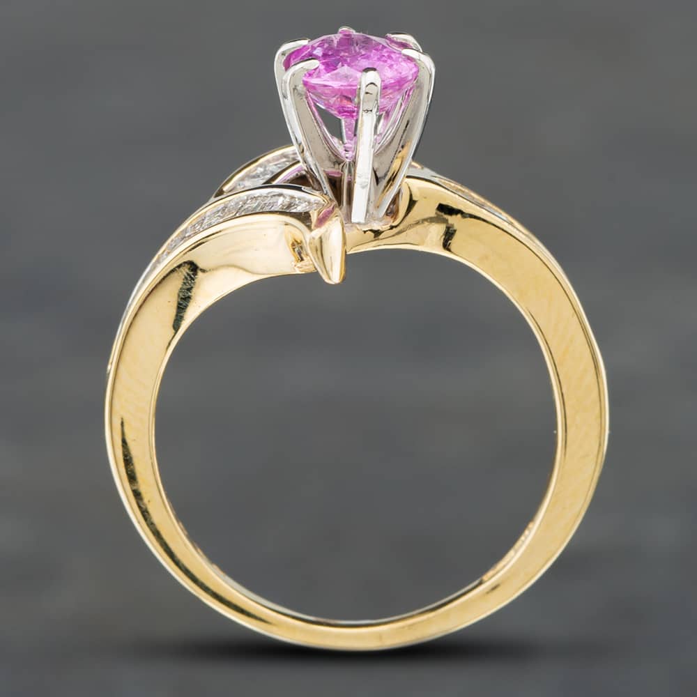 Pre-Owned 14ct Yellow Gold Oval Cut Pink Sapphire & 0.33ct Diamond Bridal Set Ring 43361033