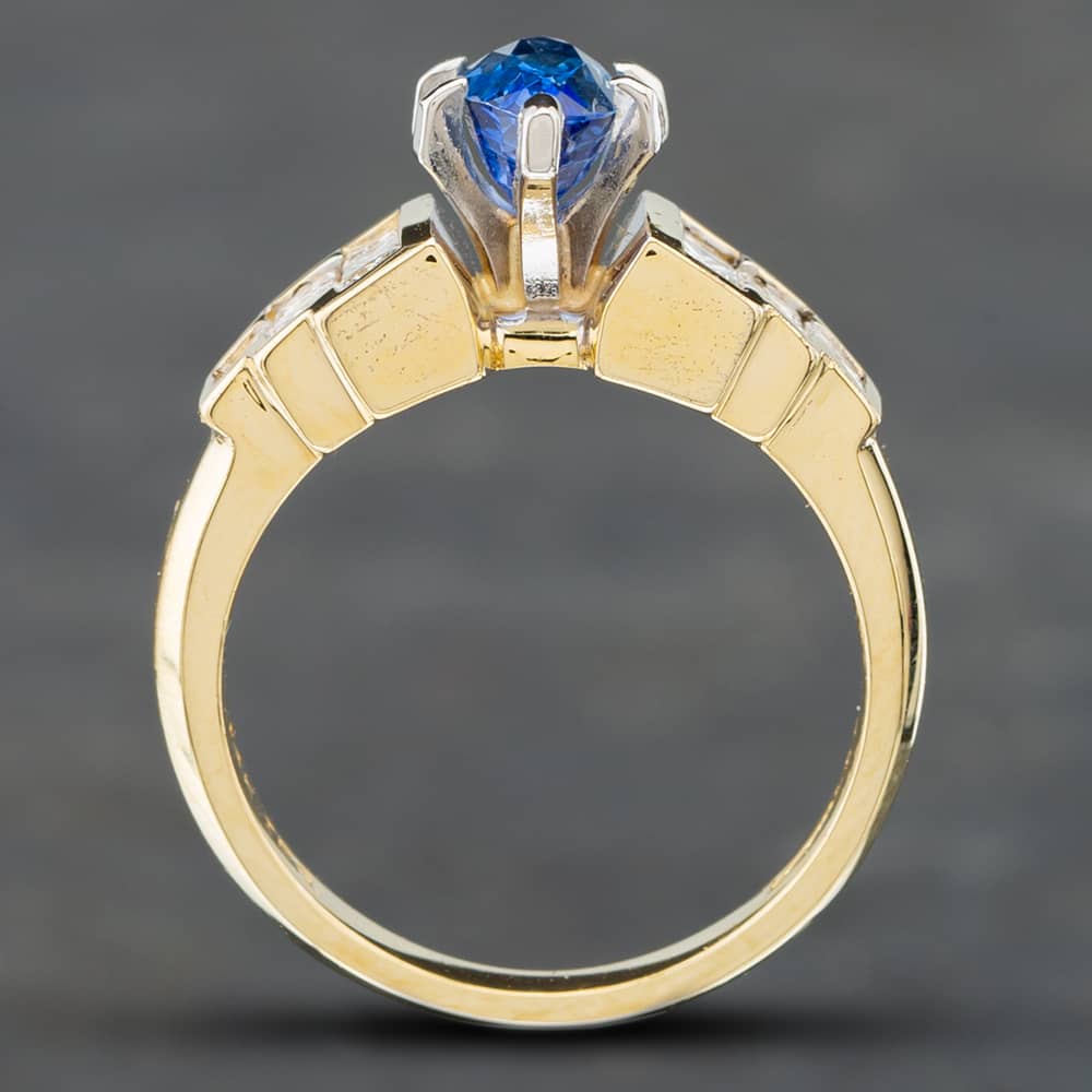 Pre-Owned 14ct Yellow Gold 1.27ct Marquise Cut Sapphire & 0.66ct Princess Cut Diamond Dress Ring 43361034