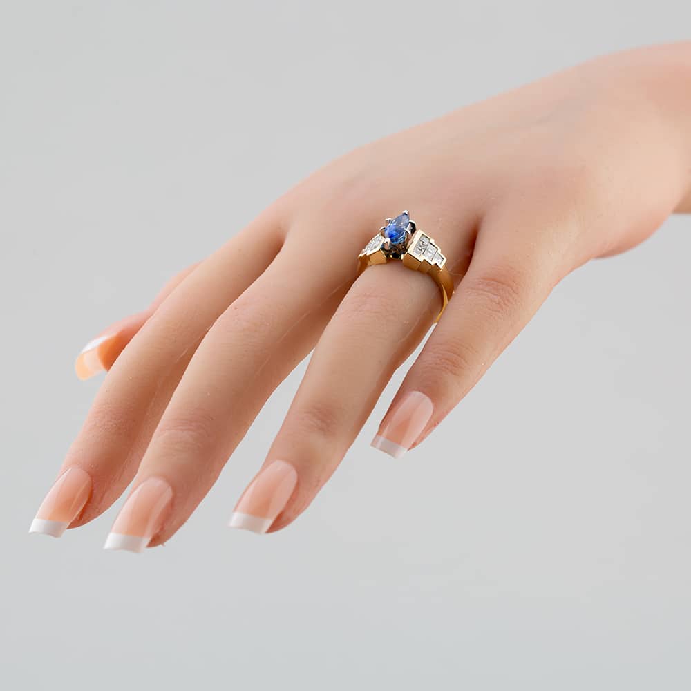 Pre-Owned 14ct Yellow Gold 1.27ct Marquise Cut Sapphire & 0.66ct Princess Cut Diamond Dress Ring 43361034