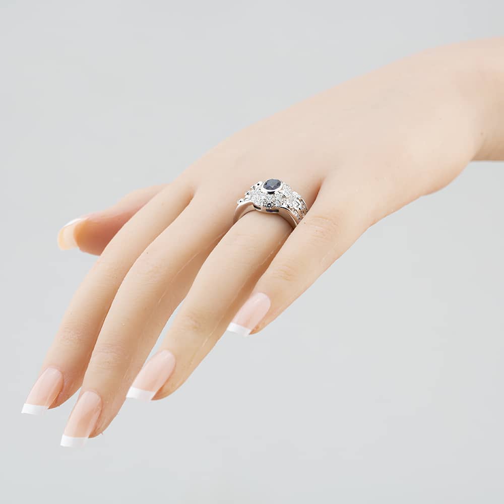 Pre-Owned Platinum Certificated 1.06ct Sapphire & 2.16ct Diamond Oval Cluster Ring 43361090