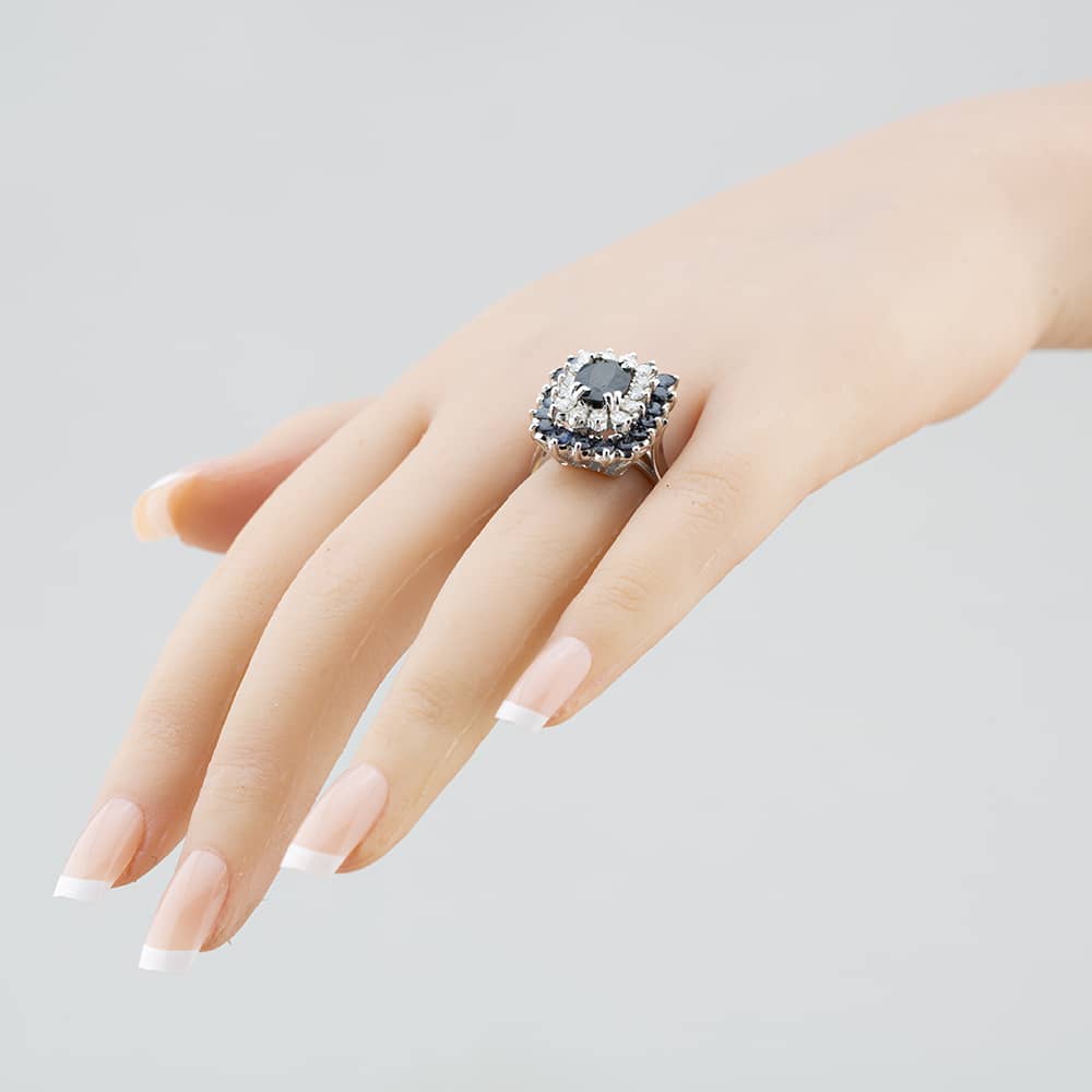 Pre-Owned 9ct White Gold Sapphire & Brilliant Cut Diamond Rectangular Cluster Ring 43361096