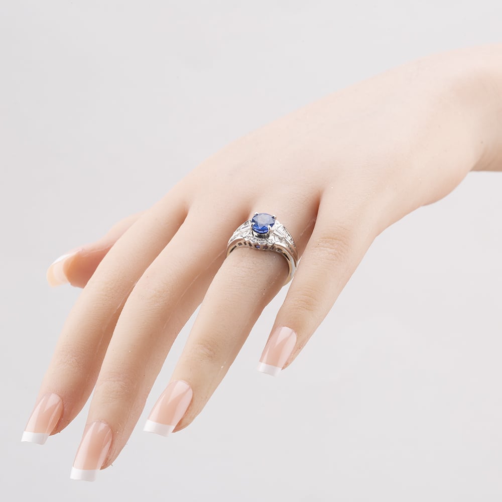 Pre-Owned Platinum 1.93ct Sapphire & 0.86ct Diamond Oval Cluster Ring 43361128
