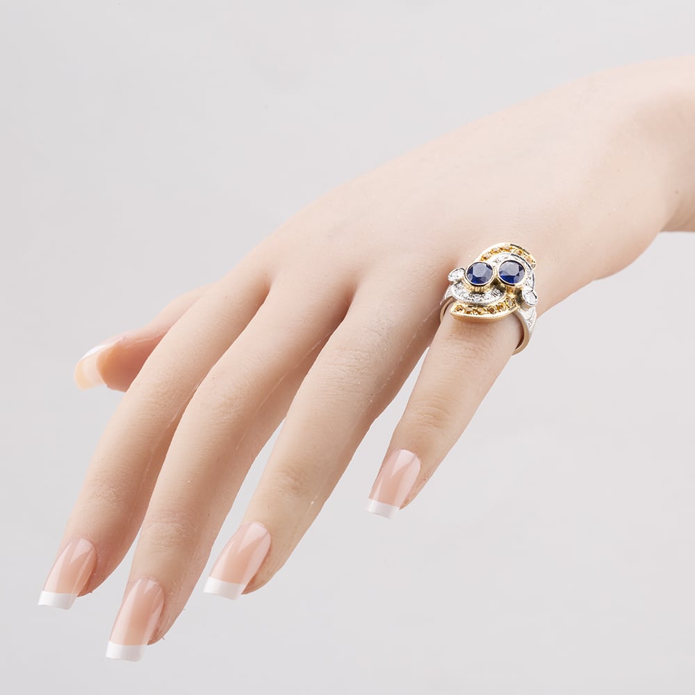 Pre-Owned Two Colour Gold 2.32ct Sapphire & 1.07ct Diamond Two Stone Fancy Ring 43361131