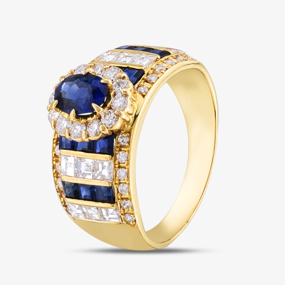 Product photograph of Pre-owned 18ct Yellow Gold 1 74ct Sapphire Amp 2 75ct Diamond Oval Band Ring 43361132 from The Jewel Hut